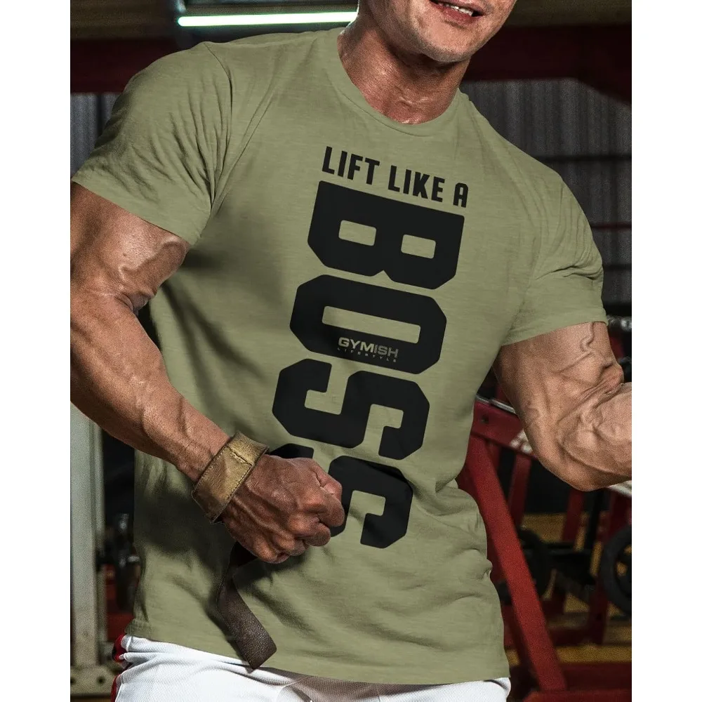 BOSS-Camiseta de entrenamiento para hombre, divertida camiseta motivacional de levantamiento de gimnasio, camisetas informales de manga corta de algodón con cuello redondo para la vida diaria