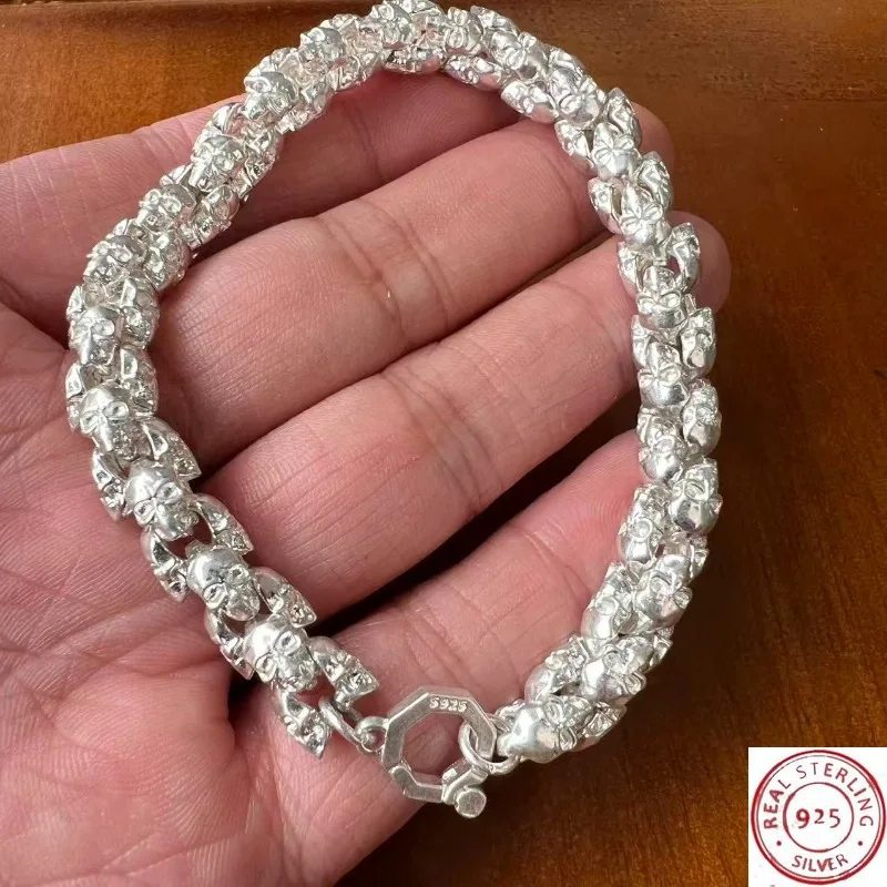

2026 New Chinese Ancient Style Tibetan Silver Skull Bracelet, Protective Amulet Jewelry, Unisex Fashion Peace Gift