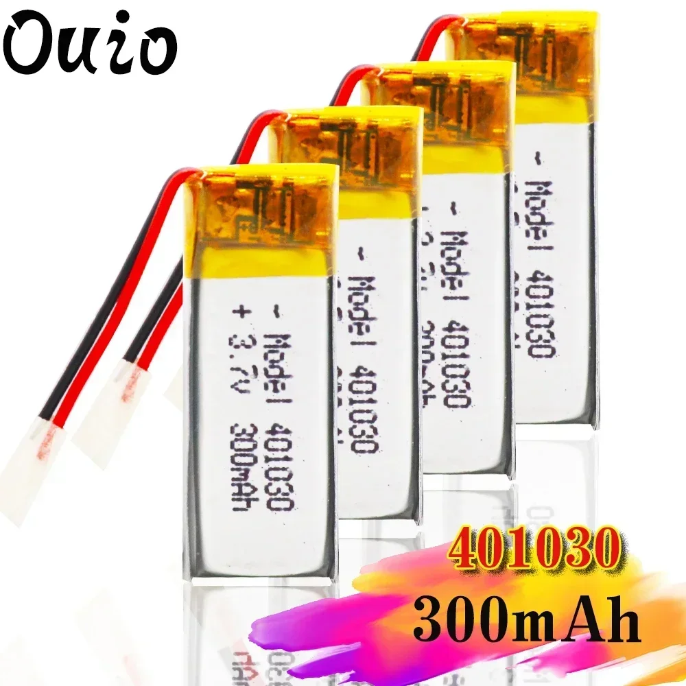 3.7V 300mAh 30*10*4mm 401030 lithium ion li ion battery for MP3 MP4 MP5 DVD toy mobile bluetooth earphone lipo Rechargeable cell