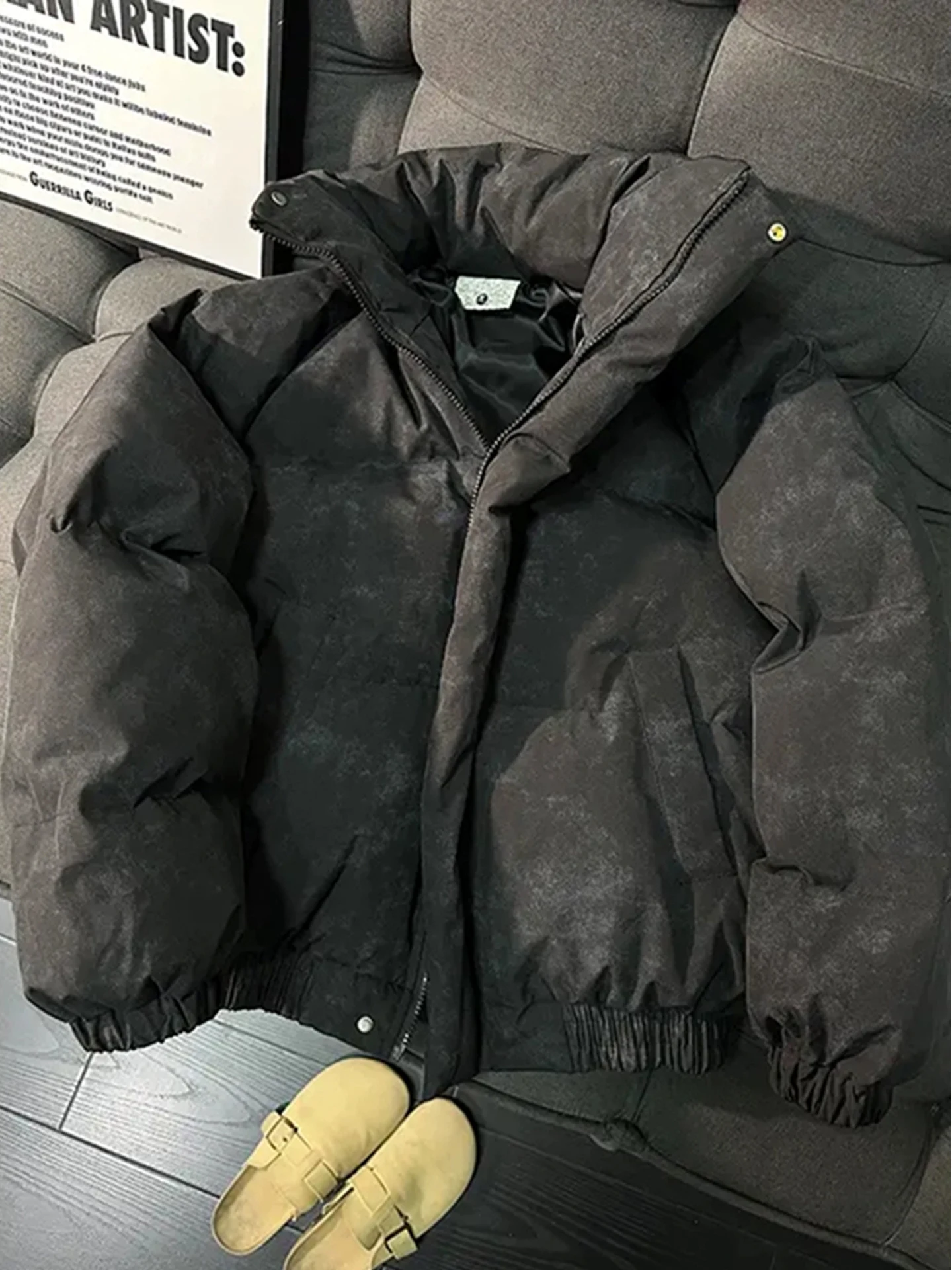 الأمريكية Sle Thiened بو الجلود Bla ort مصبوغ Dir down Jaet الرجال شتاء دافئ الوقوف طوق الخبز Sle ملابس خارجية