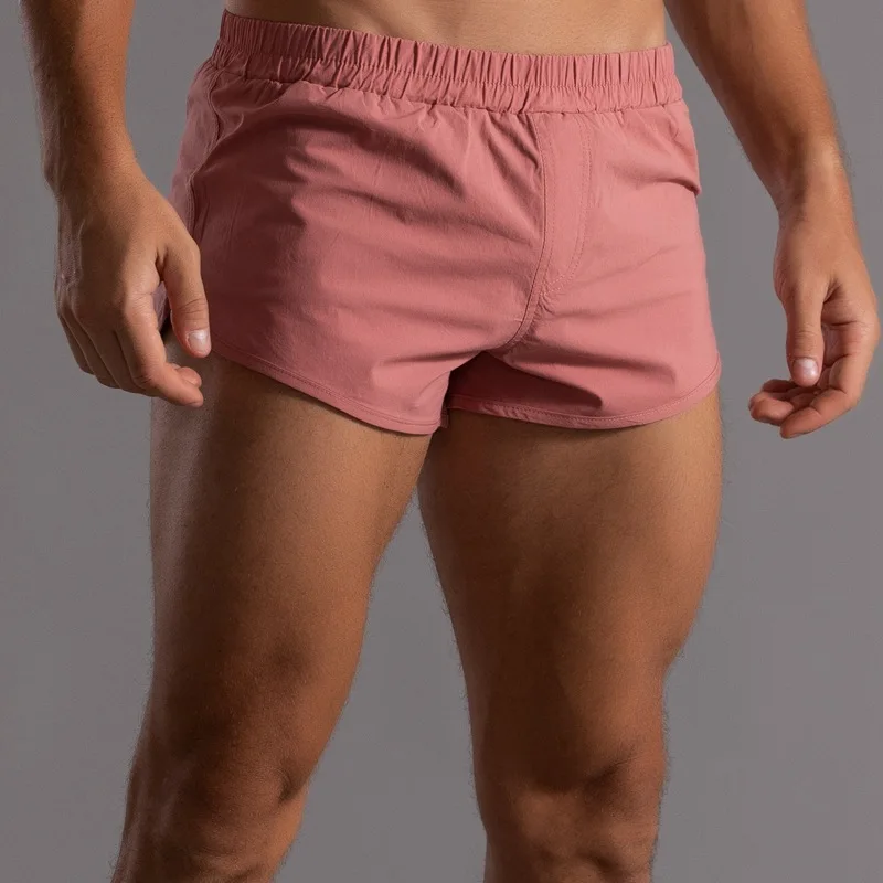 Shorts boxer masculinos de algodão, bainha redonda, bottoms sexy para dormir em casa, cintura elástica solta, boxers de pijama branco e cuecas leves