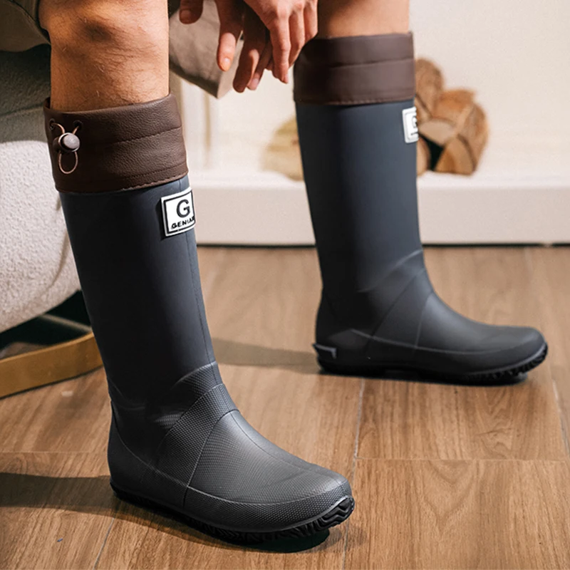 

Men's Waterproof Thi Bot Anti-slip Wear-resistant Outdoor Fiing Take-out Rider Special Rain Boots Elastic Closure