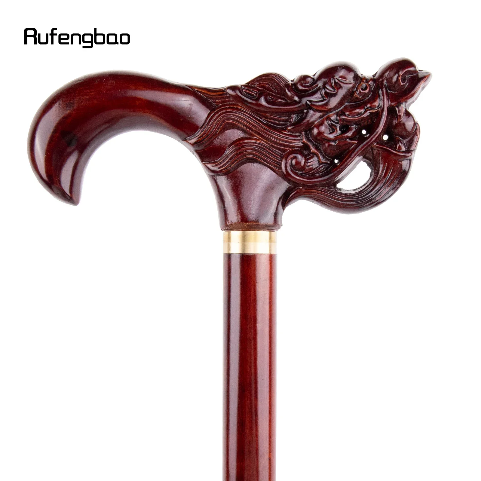 Red Beard Dragon Wooden Single Joint Fashion Walking Stick Decorative Cospaly Cane Halloween Mace Crutch  Wand Crosier 95cm