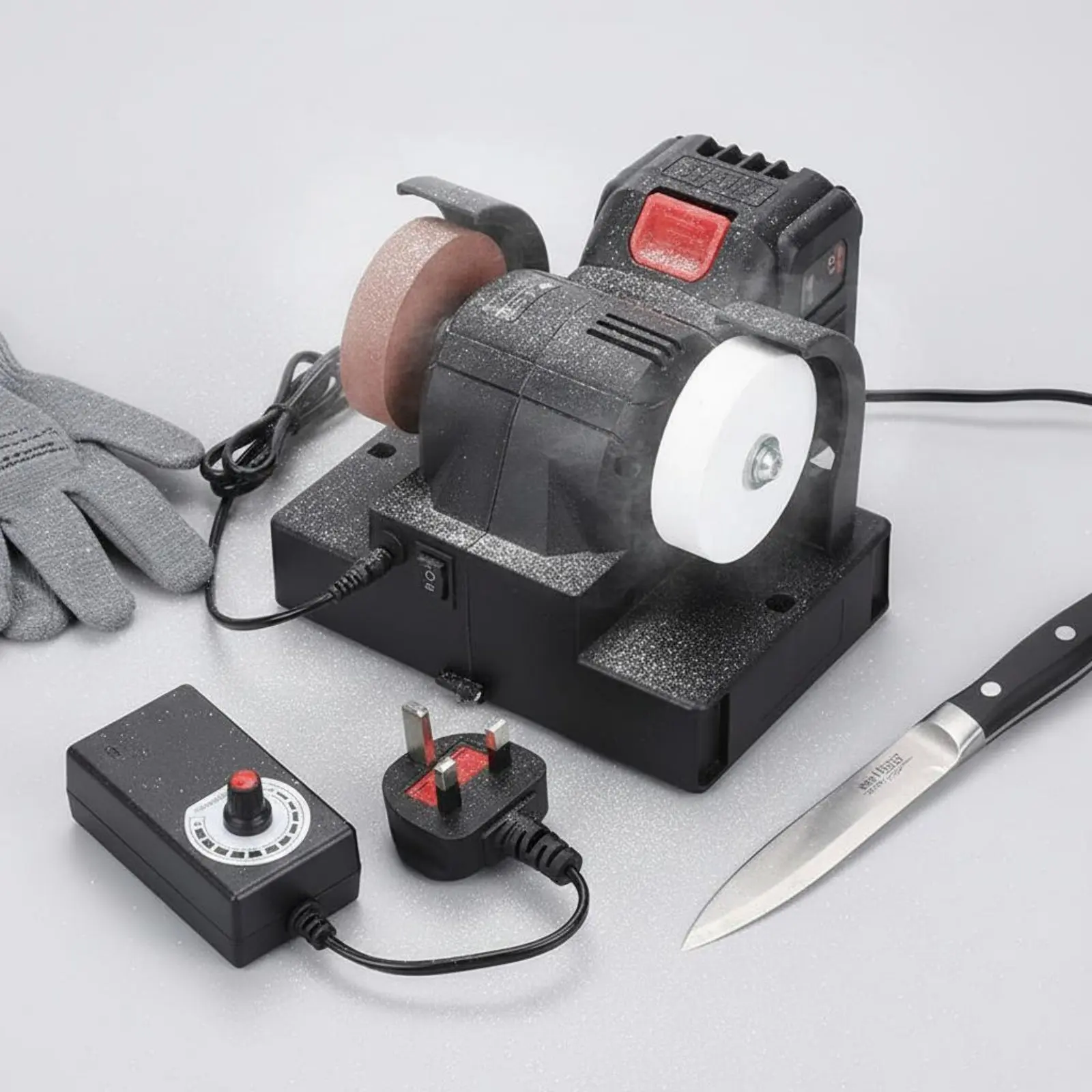 Mini Electric Bench Grinder Sturdy Long-Lasting Twin Wheel Polishing Machine Variable Speed Benchtop Polisher Rapid Heat