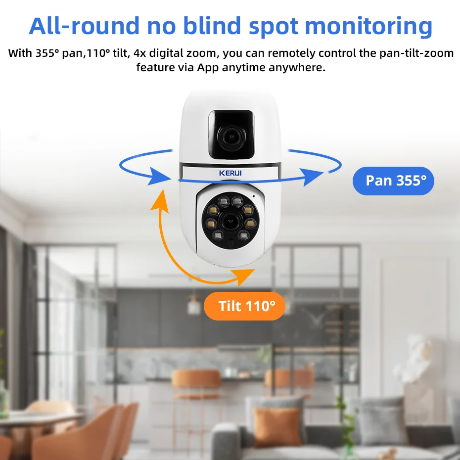 KERUI 3K 6MP WiFi Bulb Camera 5G Dual Lens E27 Base Indoor Baby Monitor Wireless Security Protection Video Surveillance Camera