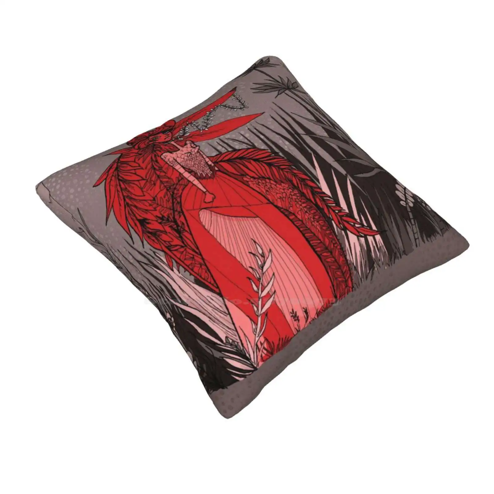 Angry Wolf Woman Bedroom Office Hug Pillowcase Women Nature Flowers Red Grey Ink Shewolf Wolf Woman Wild Forest Wood Foliage