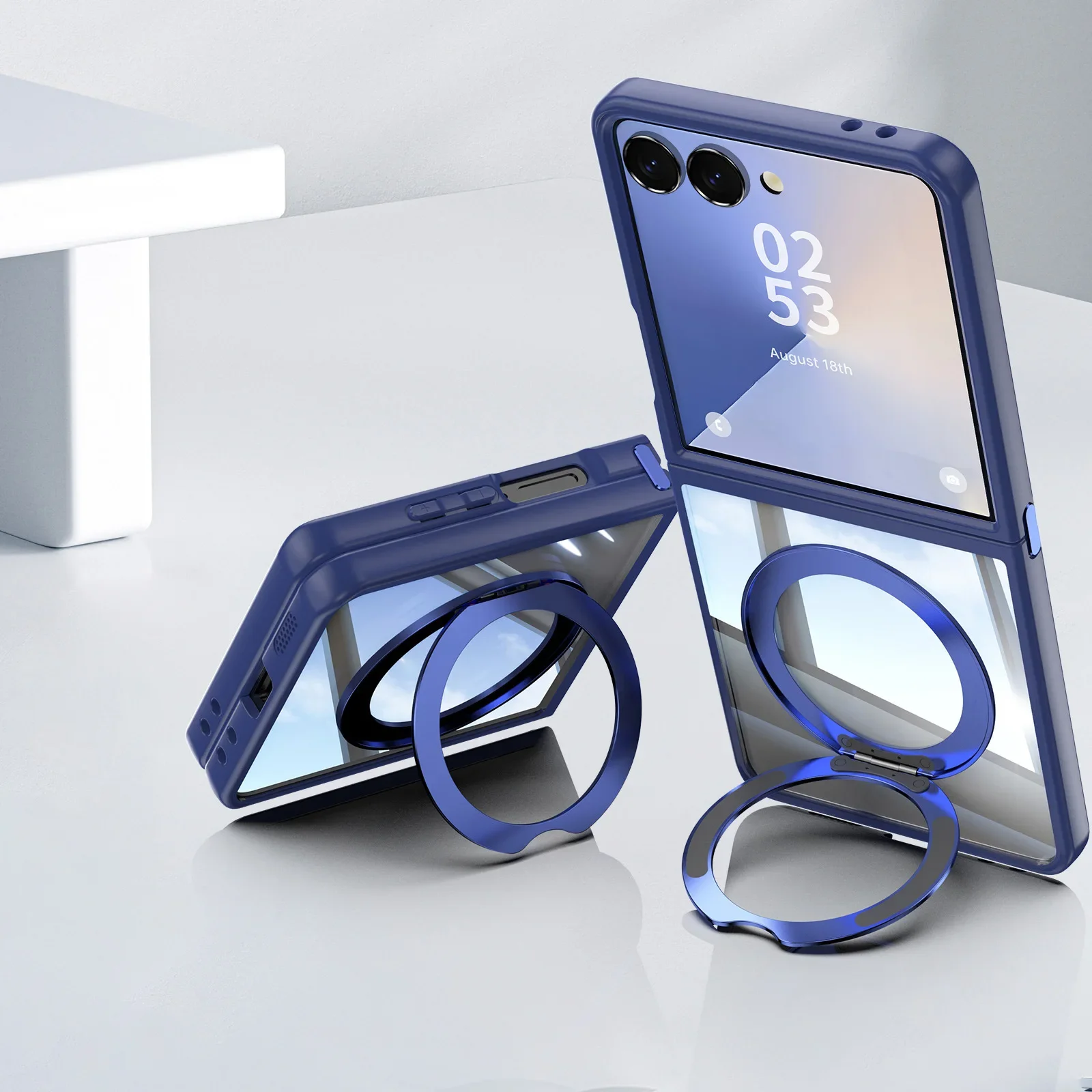 360 °   Anel titular claro caso de telefone para samsung galaxy z flip 7 fe 6 5 flip7 flip6 flip5 5g kickstand tpu + pc capa magnética