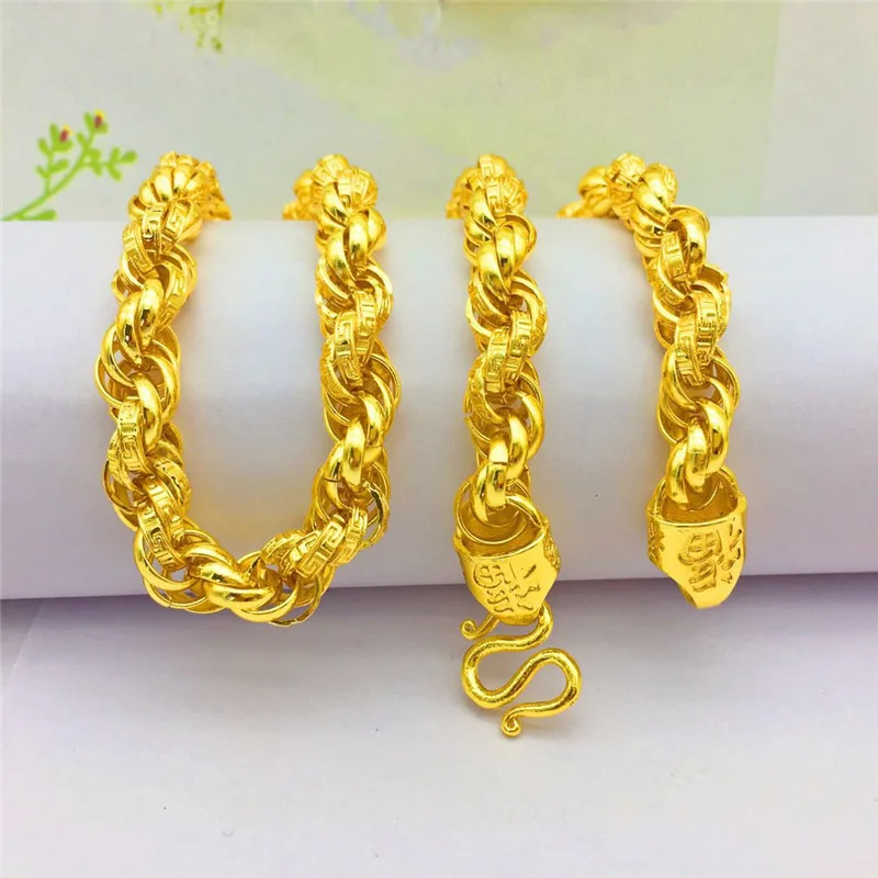 Luxury 18K Gold Color Necklace for Men Women Thick Yellow Gold Necklace for Wedding Engagement Anniversary Chain Jewelry Gifts