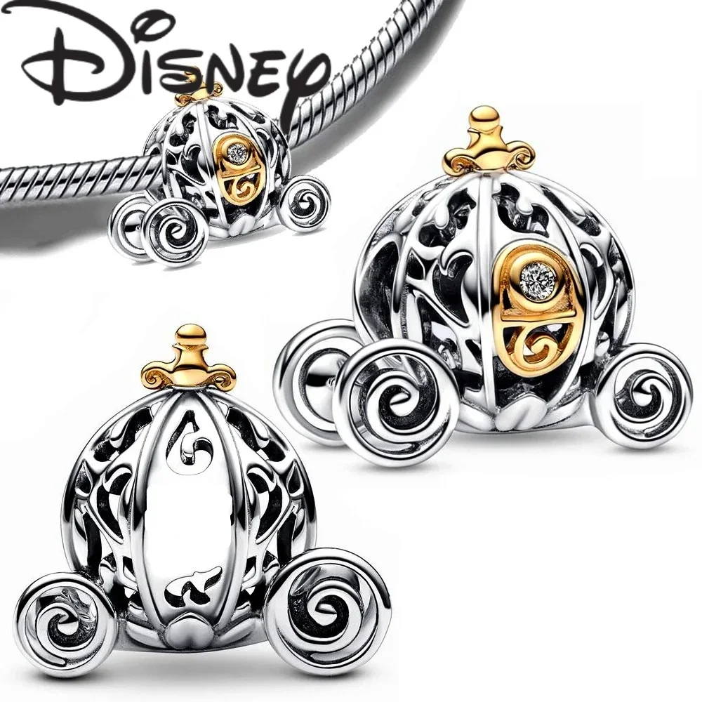 

2025 New Disney Cinderella Sparkling Carriage Charm Silver Plated Fit Charms Silver 925 Original Bracelet for Jewelry Making