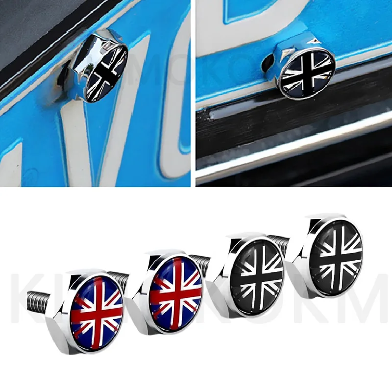 4Pcs/Set UK Flag Car License Plate Frame Fixed Bolt Metal Screw For Generic MINI COOPER S JCW F56 F60 R55 R56 R60 Accessories