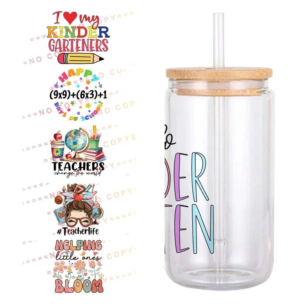 Design Teacher Fashion UV DTF Transfer Sticker Waterproof Transfers Decals For 16oz Glass Cup Wrap Stickers Small Size 11x11cm