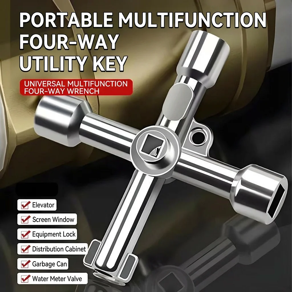 Key Wrench Cross Switch Alloy Universal Square Wrench For Elevator Electrical Cupboard Box Cabinet Socket Wrench Multi Function