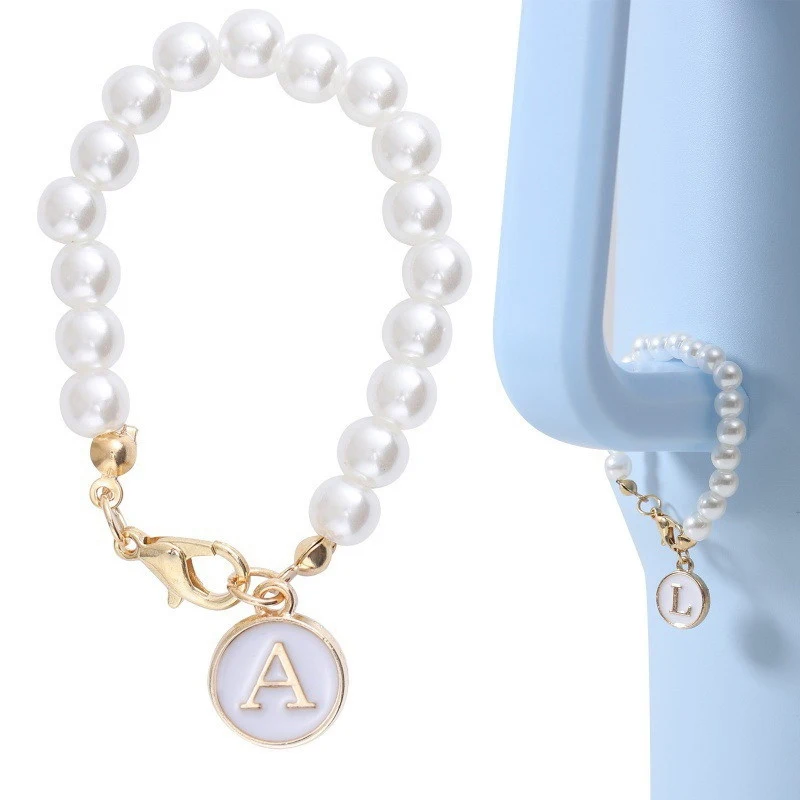 A-Z Letter Charm For Cup Pearl Chain Accessories For Handle Water Bottle Tumbler Personalized Initial Name ID Decorations