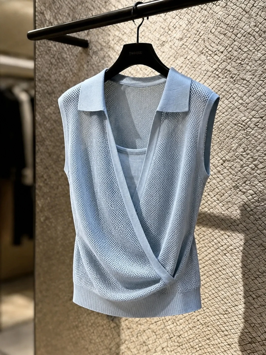 

Korean Casual Style Knitted Ice Silk Vest Hollow out Cross Backless Summer Slimming Popular Women's Top Flower Cardigan