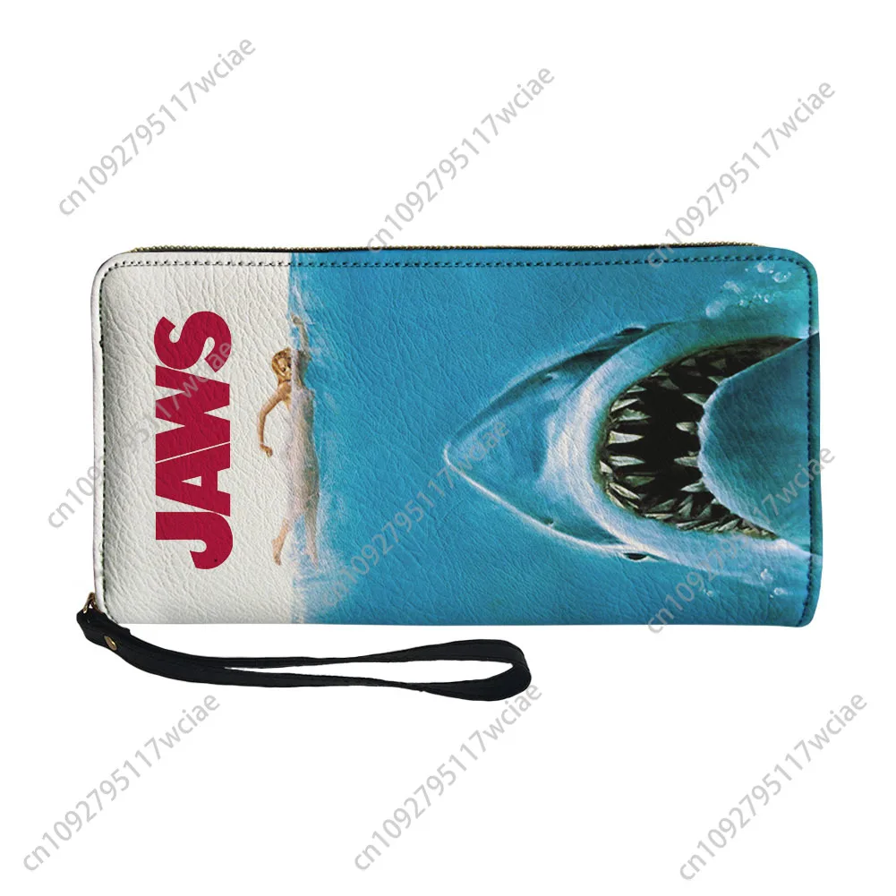 Jaws Horror Movie Portafoglio personalizzato Borsa da uomo Donna Adolescenti Portafogli lunghi con cerniera Borsa regalo portafoglio portatile con doppia stampa