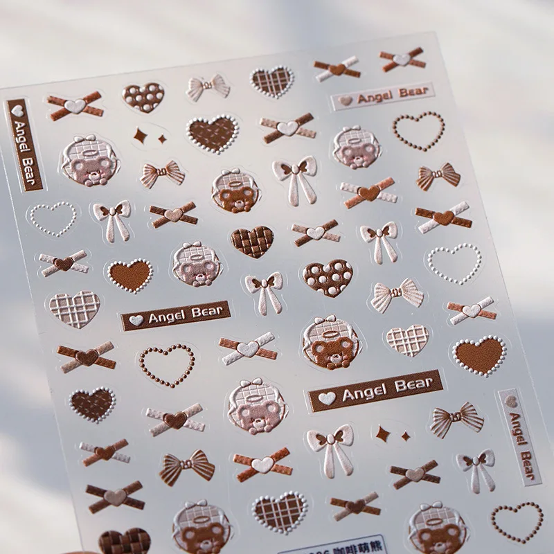 Cartoon Ribbon Bowknot 5D Nail Art Stickers Tie Knot Angel Bear Heart Lovely Embossed Reliefs Self Adhesive Cute Manicure Decals
