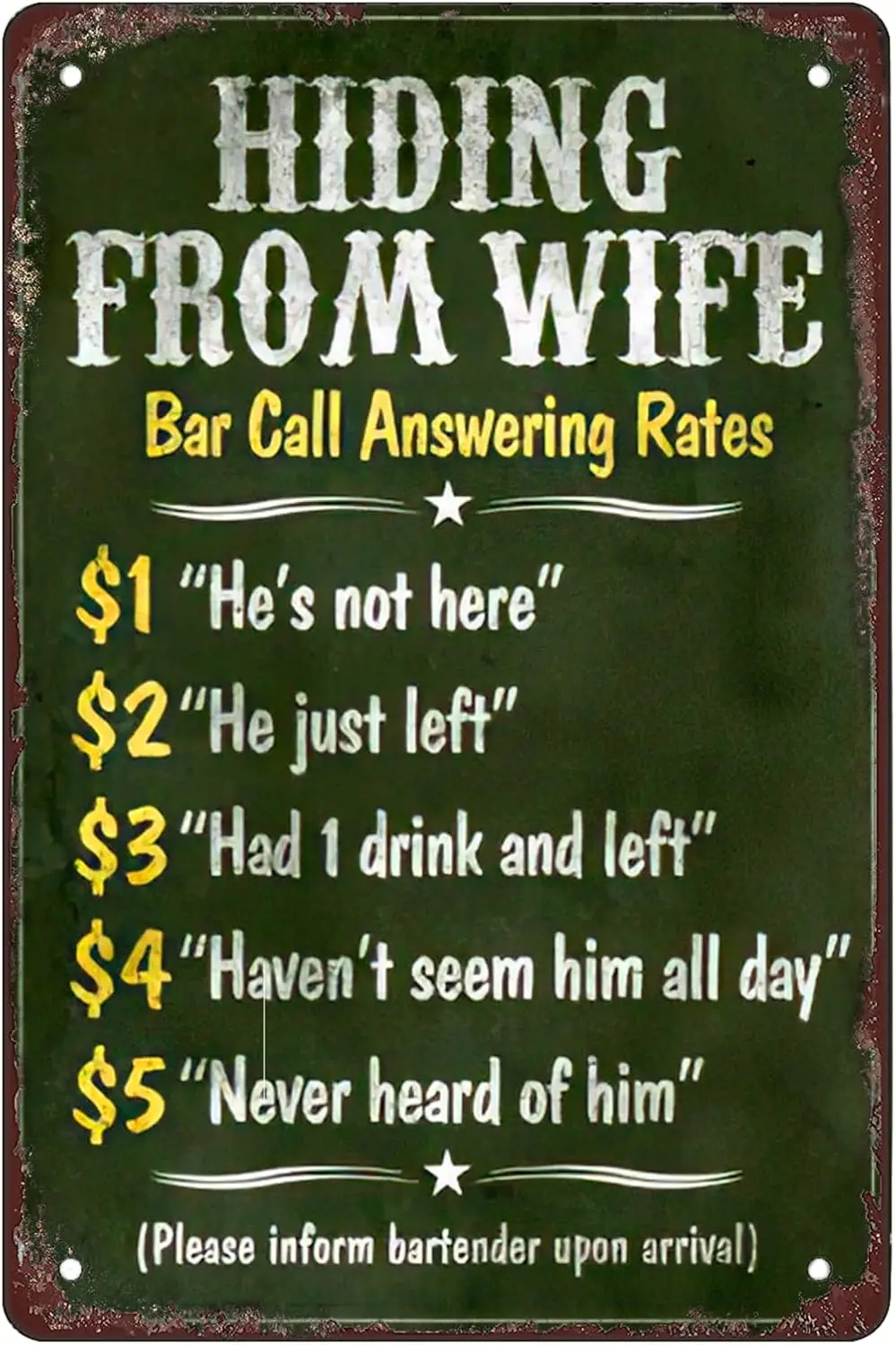 Retro Funny Metal Sign Sheet Signs Tin Sign,Hiding from Wife Bar Outdoor Home Wall Decoration, Size:-aluminum
