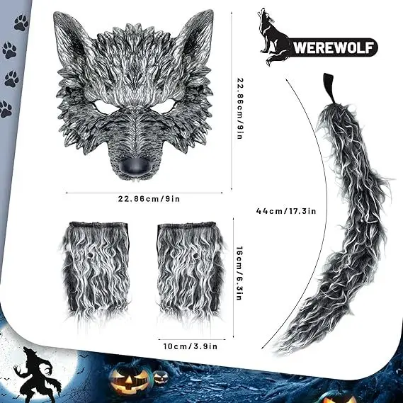 Lobo Cosplay para crianças, máscara e saia de cauda, traje de cauda para meninas, vestido de animal de Halloween, presente de aniversário para senhoras