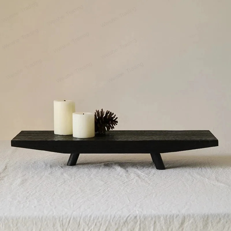 Carbonized Wood Tray Living Room Homestay Solid Wood Decorative Tray Candle Holder Plate Farmhouse Three-Leg Serving Plate