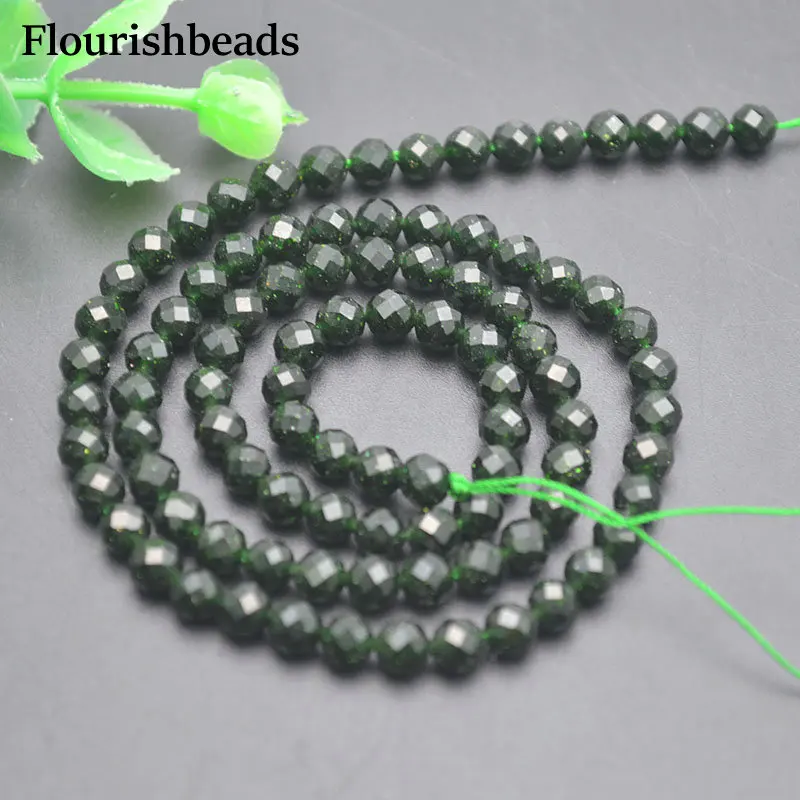 4mm Diamond Cutting Faceted Green Sandstone Round Loose Beads 5strands/lot