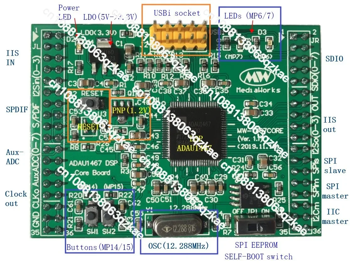 8 in 8 out adau1467 development board adau1463 core board