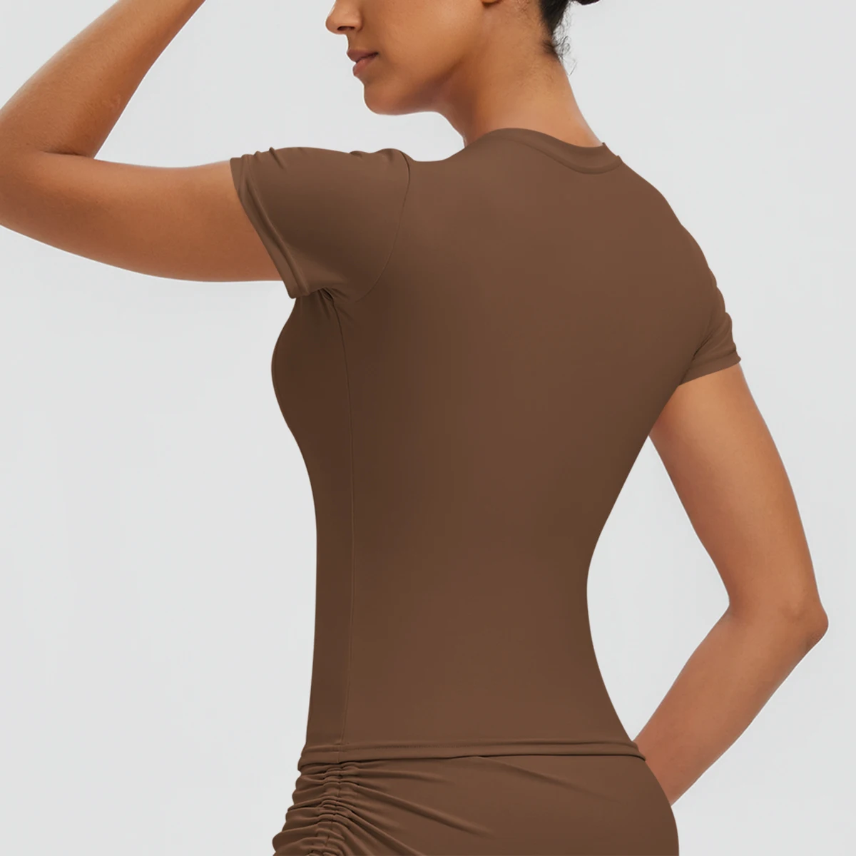 Neues Damen Sommer Yoga Kurzarm T-Shirt Lauf- und Radsport Einfarbiges Schnelltrocknendes Workout-Oberteil Enganliegend Atmungsaktive Yoga-Kleidung – Detail 8