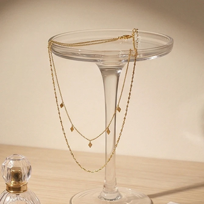 Klassische Halskette für Party und Verlobung, Funkelnde Quadratische Doppelschicht-Halskette für Damen, Trendiges Accessoire – Detail 5