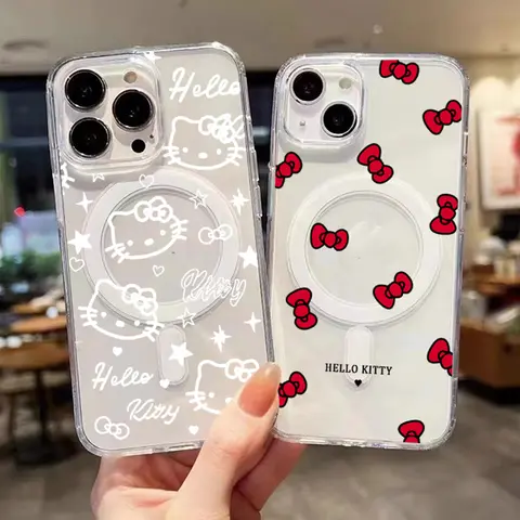 नया हैलो किट्टी बोनॉट मैगसेफ वायरलेस चार्जर फ़ोन केस iPhone 16 16E 15 14 Pro Max X XS XR 7 8 Plus SE 2020 के लिए क्लियर कवर 8 best sales मैगसेफ एनीमेशन - №6