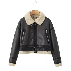 UNIZERA 2024 Autumn New Product Fashion Casual Women's Wear Fur Integrated Double sided Fleece Motorcycle Wear Short Coat