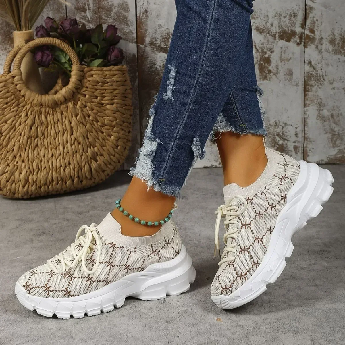 Thick Sole Elevated Casual Shoes for Women New Plus Size 42 Women Shoes Retro Mixerd Colors Sneakers Women Zapatos 2024