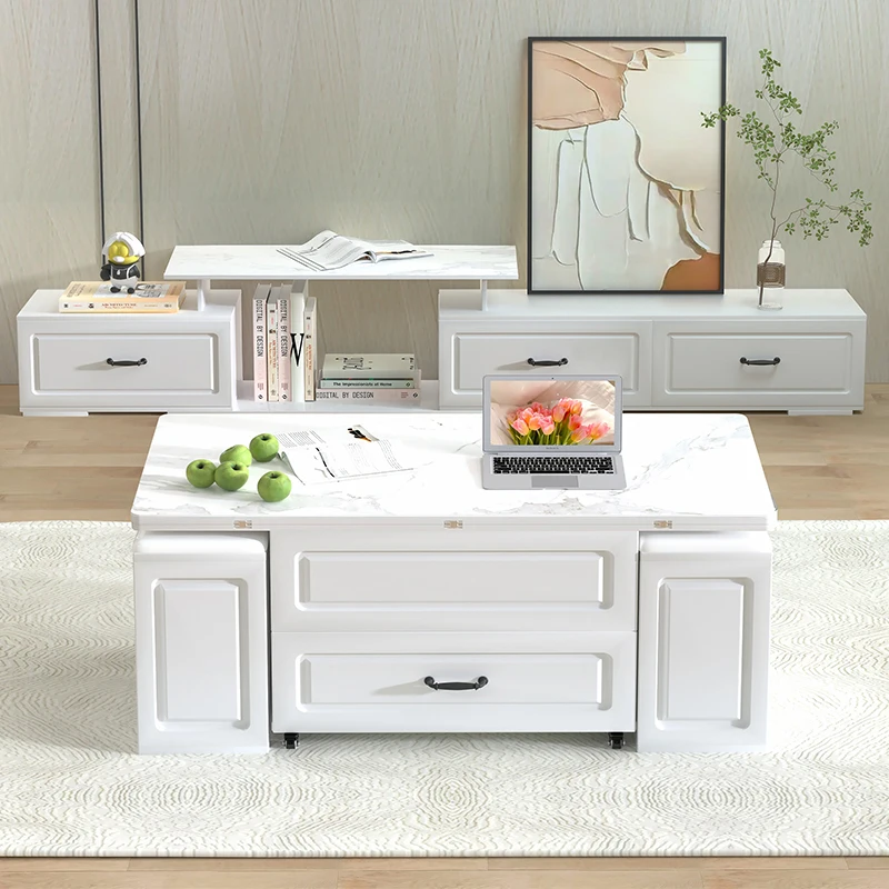 

Multifunctional lifting coffee table dining table dual-purpose cream wind small apartment living room household integrated foldi