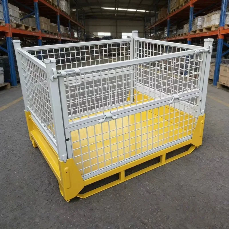 Foldable Stackable Metal Container Warehouse Wire Mesh Cage Heavy Duty Logistics Transport Storage Bin For Material Handling