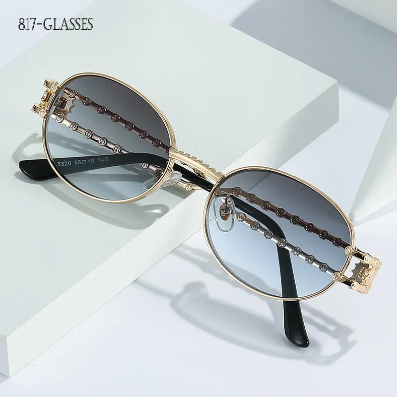 Metal Oval Hip-hop Trend Sunglasses Brand Designer Female Eyewear Anti-glare UV400 for Women Men