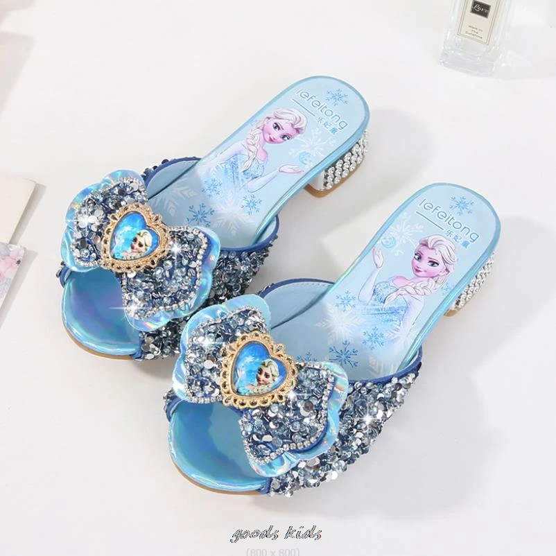 Frozen Princess Elsa Shoes Slippers Girls\' High Heels Fashion Crystal Shoes Children\'s Summer Sandals Size 26-36