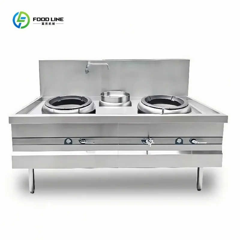 

Professional Commercial Gas Double Wok Range High Power Stainless Steel Burner Stove for Restaurant Catering Use Custom