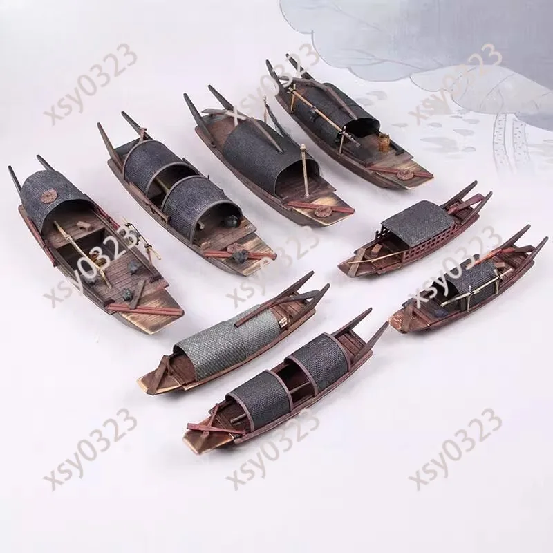 

Solid Wood Chinese Traditional Boat Model Ancient River Fishing Boat Decor for Living Room