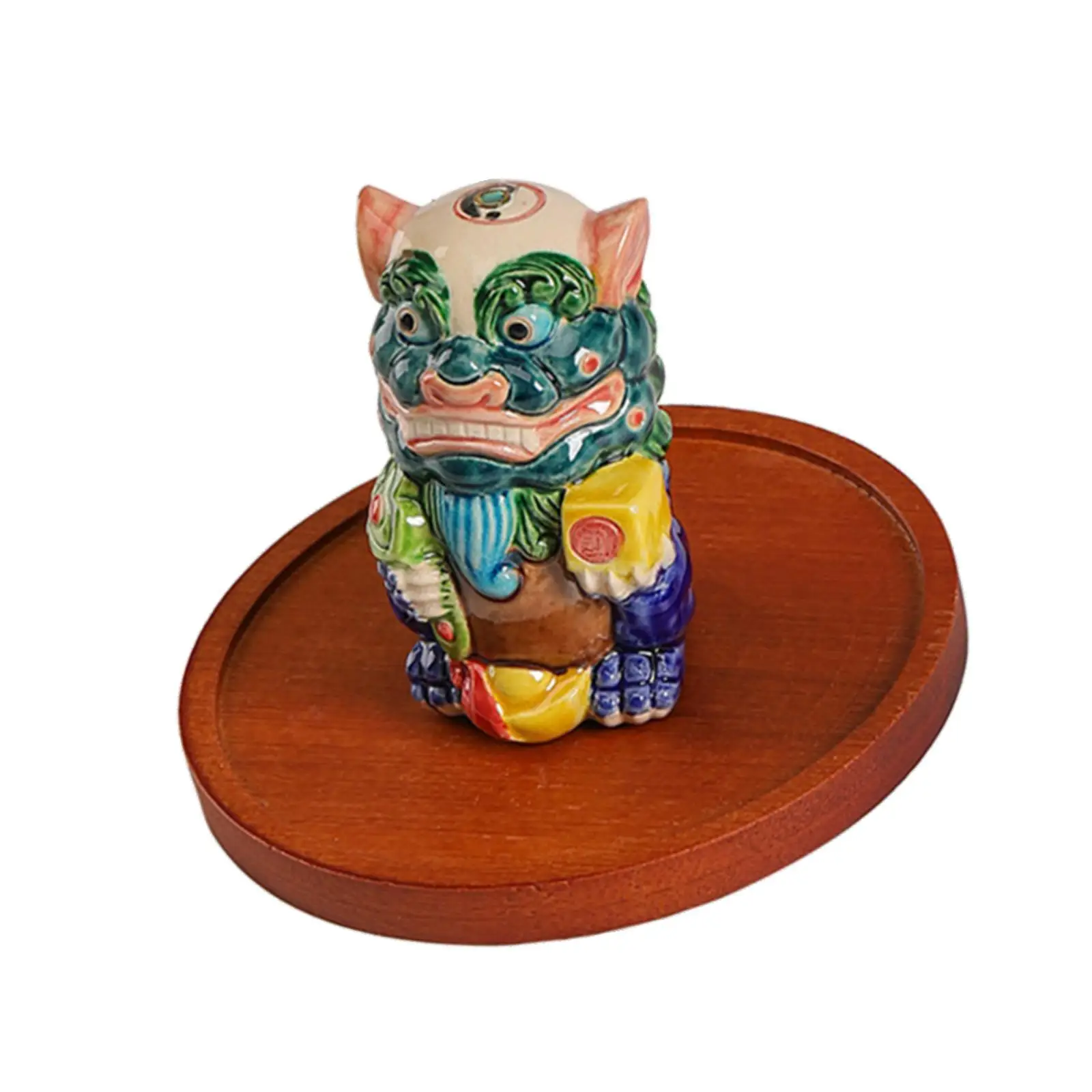 Colorful Chinese Lion Figurine Incense Holder with Ash Tray Souvenir Tea Pet Miniature Ceramic Sculpture for Bedroom Adorable