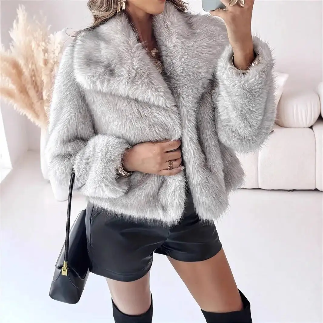 Gradiente inverno feminino jaqueta de vison mais vendido gola peluda feminino falso 2025 curto fofo casaco de pele ecológica para senhora