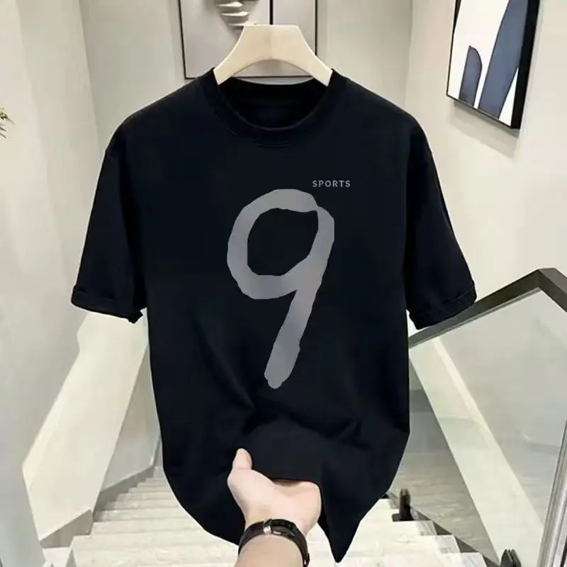 

Printed Number 9 Versatile New Trendy American Summer Loose Trendy Brand Short-sleeved Youth Inst-shirt Round Neck Pure Cotton