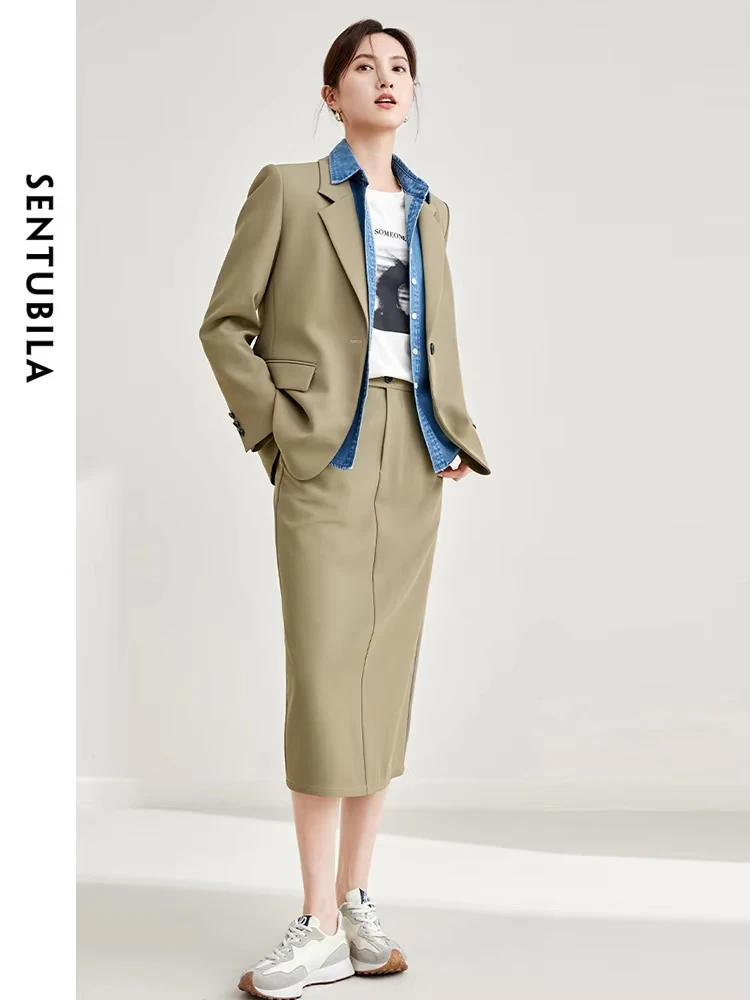 SENTUBILA Women Blazer Skirt Suits Two Piece Sets Office Lady Business Professional Outfits 2025 Spring Matching Sets M33Z50076