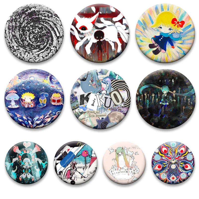 

Exquisite Round Anime Badge Cartoon Music Singer Kikuo Brooches Handmade Snap-in Pins for Backpack Accessories Jewelry Gifts