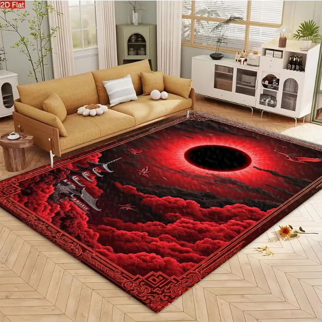 Oriental Red Eclipse Cloud Pagoda Art Carpet Flooring Unique Home Interior Decoration