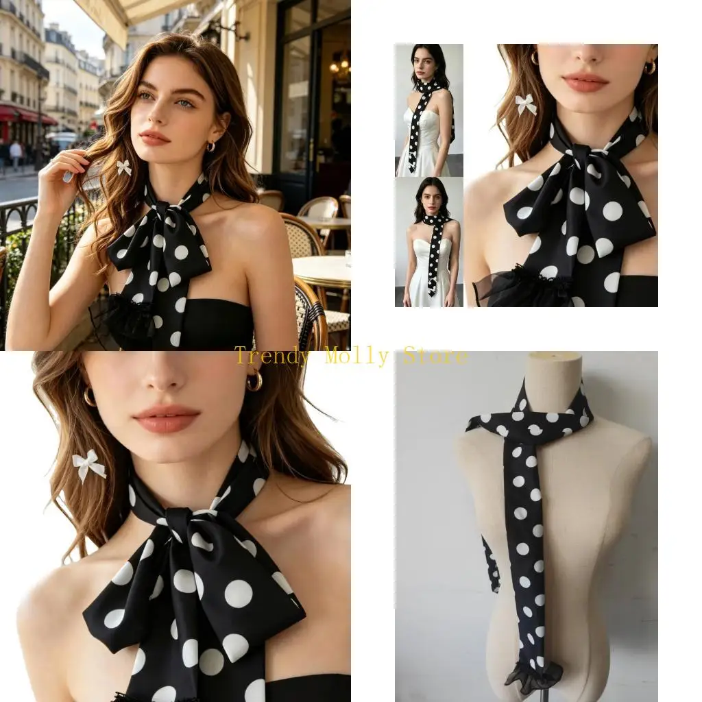 

N5KB Romance Dotted Design Scarf Thin Silk Scarf For Women Office Wear Evening Party