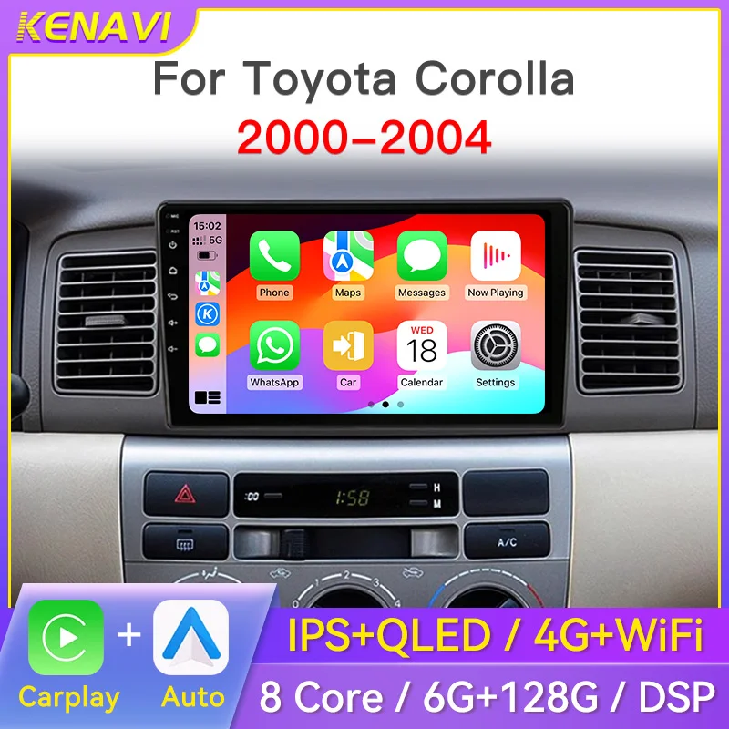 

2Din Android Car Stereo Radio For Toyota Corolla E130 E120 2000-2004 Center Multimedia Player Carplay Auto GPS Navigation Screen