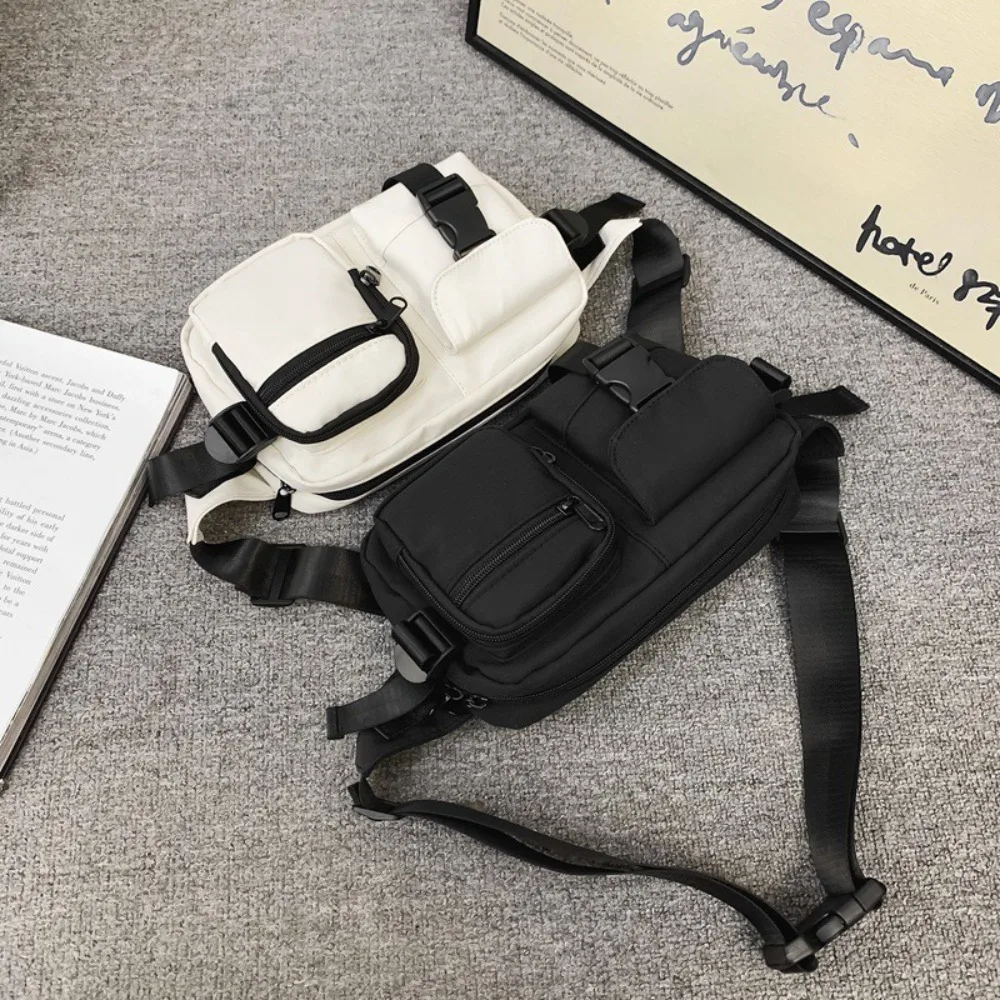 

Fashion Pocket Men's Chest Bag Solid Color Large Capacity Nylon Waist Bag Zipper Small Square Bag Single Shoulder Bag Daily