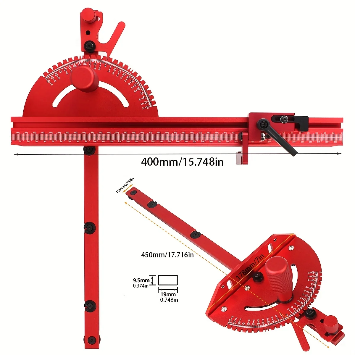 1 Set Miter Gauge and 400MM Aluminium Profile Fence With Track Stop Sawing Assembly Angle Ruler for Table Saw Router Table Tools