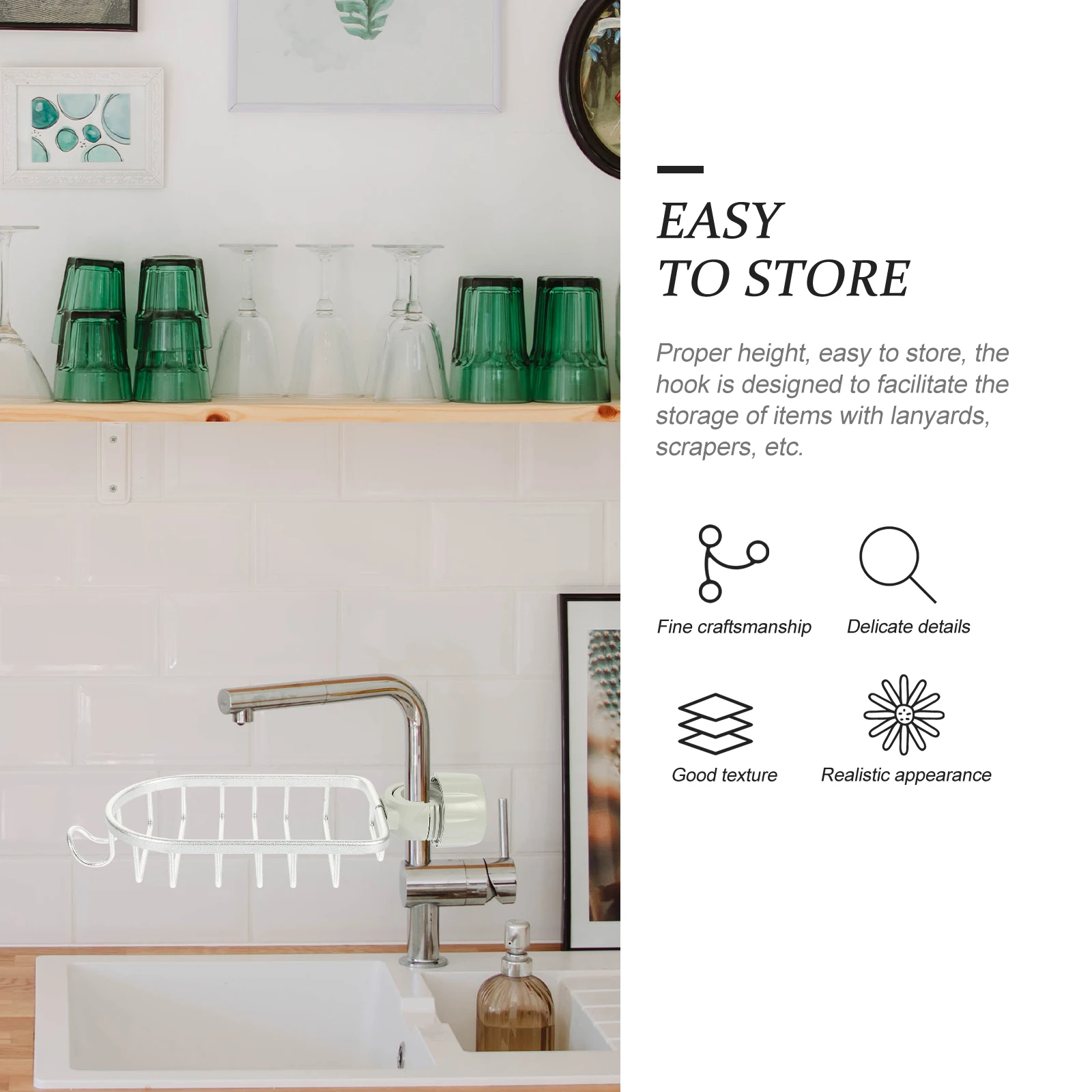 

Sponge Holder Over Faucet Kitchen Sink Organizer with Drainage Shelf for Sponge Storage Rack Aluminum ABS Material Punch-Free