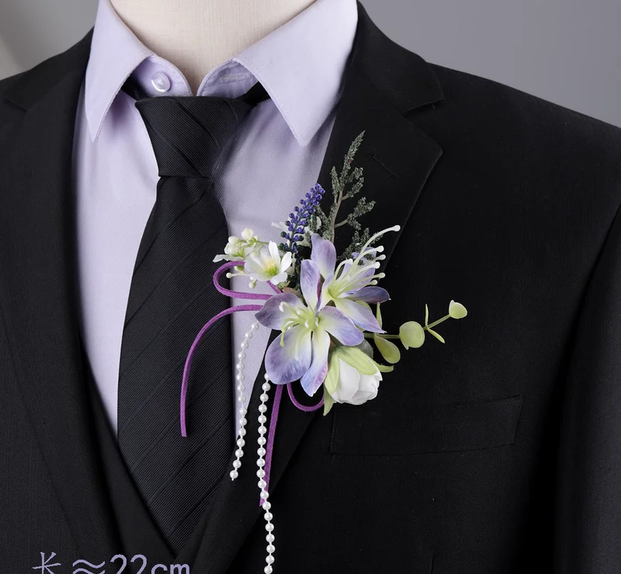 Dream purple simulation jasmine brooch wedding groom's lapel wedding bride's wrist flower high-end western-style guest brooch.