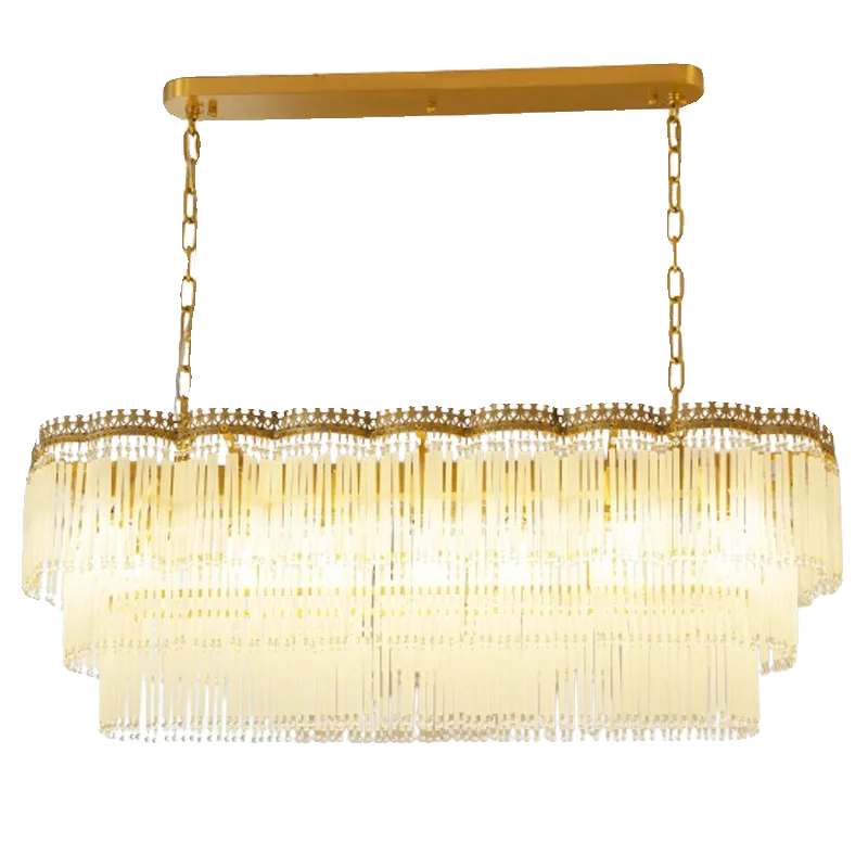 

French retro restaurant fringed crystal chandelier designer simple led all copper oval restaurant bar lamp