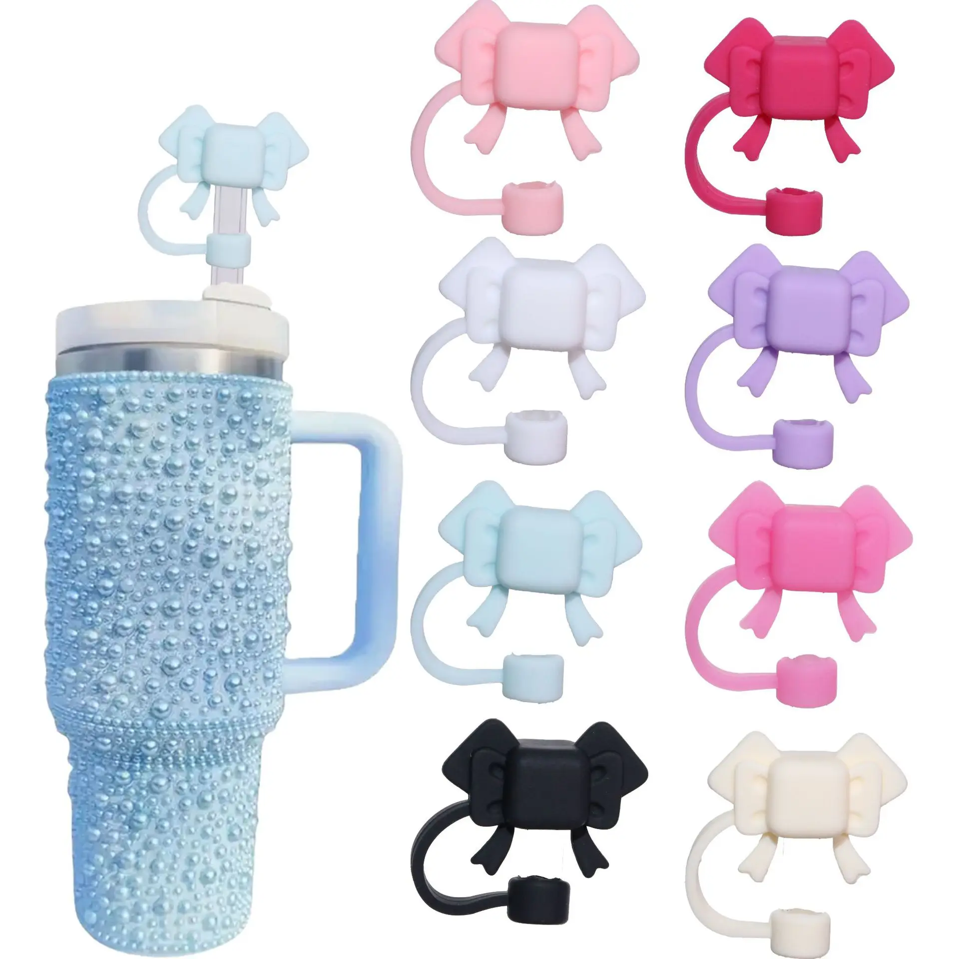 

Bow Straw Cover Cap for Stanley Cup Reusable Bowknot Portable Drinking Straw Tips Cover 8mm Straws Cup Accessories
